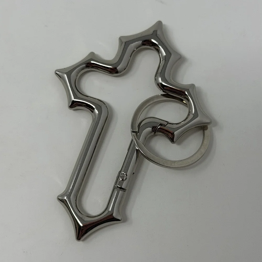 Y2K Cross Carabiner Clip Silver Metal Keychain Key Ring Hiking Gothic Emo Punk